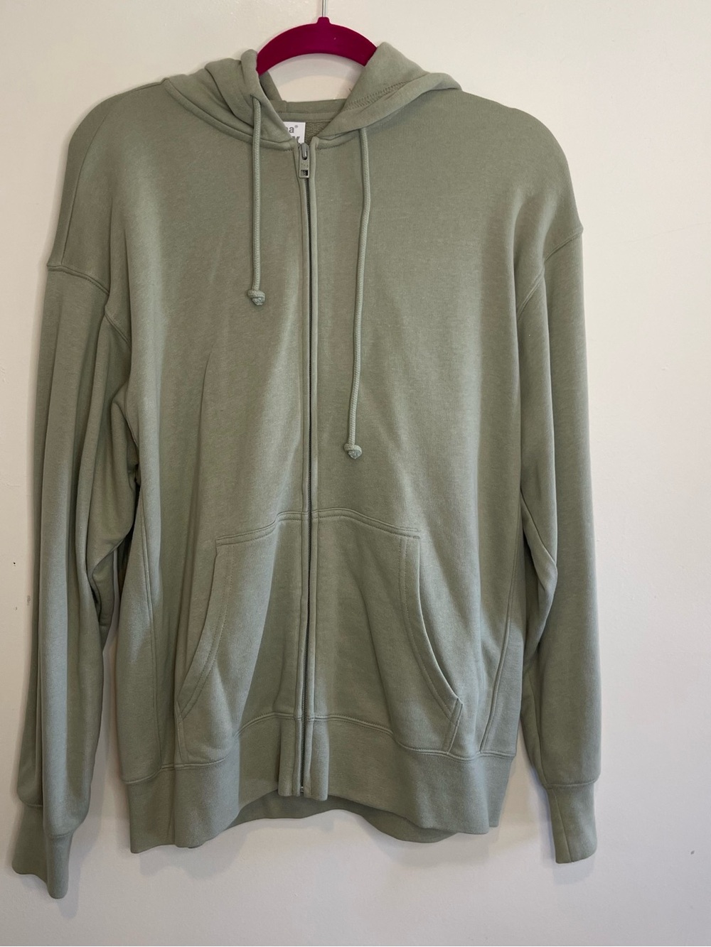 Aritzia TNA Zip Up Hoodie Sweatshirt Green Airy Fleece Boyfriend Size Small New